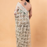 Pastel Green Net Saree with all over Stone and embroidery work And Unstitch blouse - Image 5