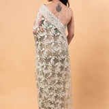 Pastel Green Net Saree with all over Stone and embroidery work And Unstitch blouse - Image 5