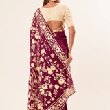 Maroon Parsi Gara Saree in Georgette with an Embellished Hand Embroidered Work - Image 4