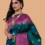 Peacock Green Handwoven Original Gadwal Silk Saree - Anvi Couture - Image 2
