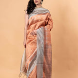 Orange and Gray Pure Silk Shibori Saree - Anvi Couture
