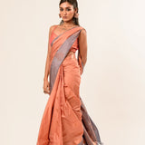 Peach Kanjivaram Silk Saree with Gray Border - Anvi Couture - Image 3