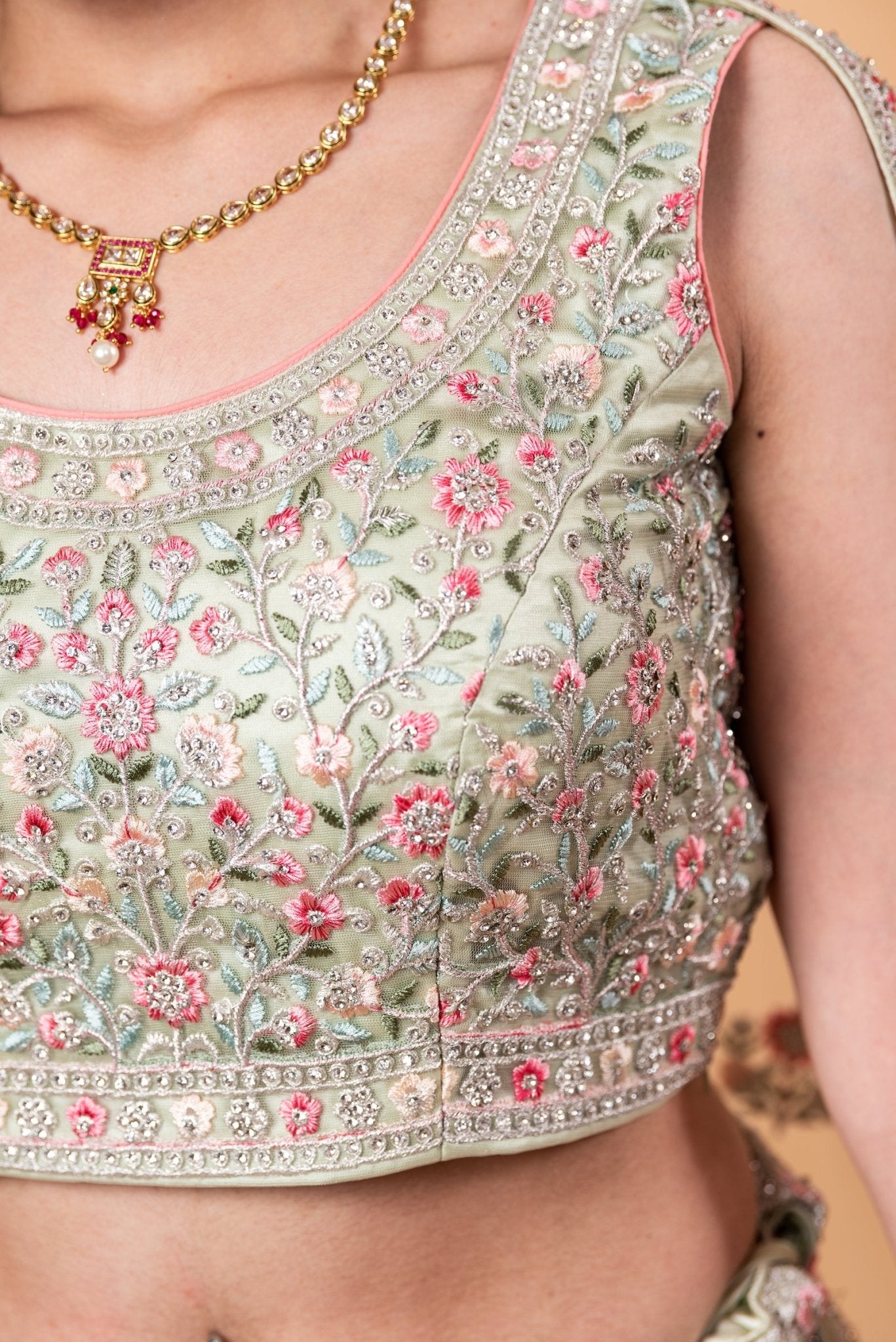Net Pastel Lehenga and Choli Set with All Over Handwork Embroidery and Tassel Dupatta