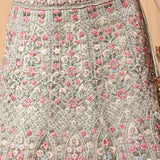 Net Pastel Lehenga and Choli Set with All Over Handwork Embroidery and Tassel Dupatta