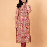 Red Floral Ethnic Motifs Embroidered Kurta with Trousers - Anvi Couture