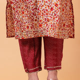 Red Floral Ethnic Motifs Embroidered Kurta with Trousers - Anvi Couture