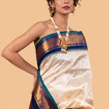 Pearl White Gadwal Silk Saree with Floral Motifs - Anvi Couture - Image 3