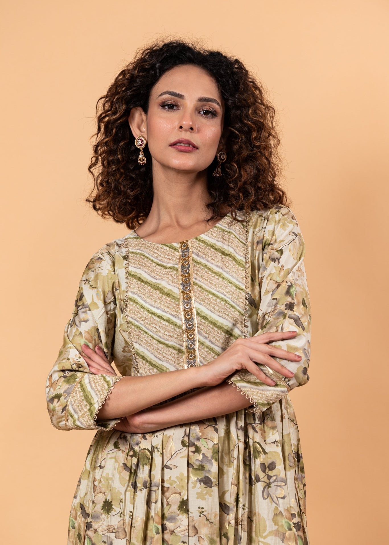 Floral Printed Anarkali Kurta Set with Embroidery work - Anvi Couture