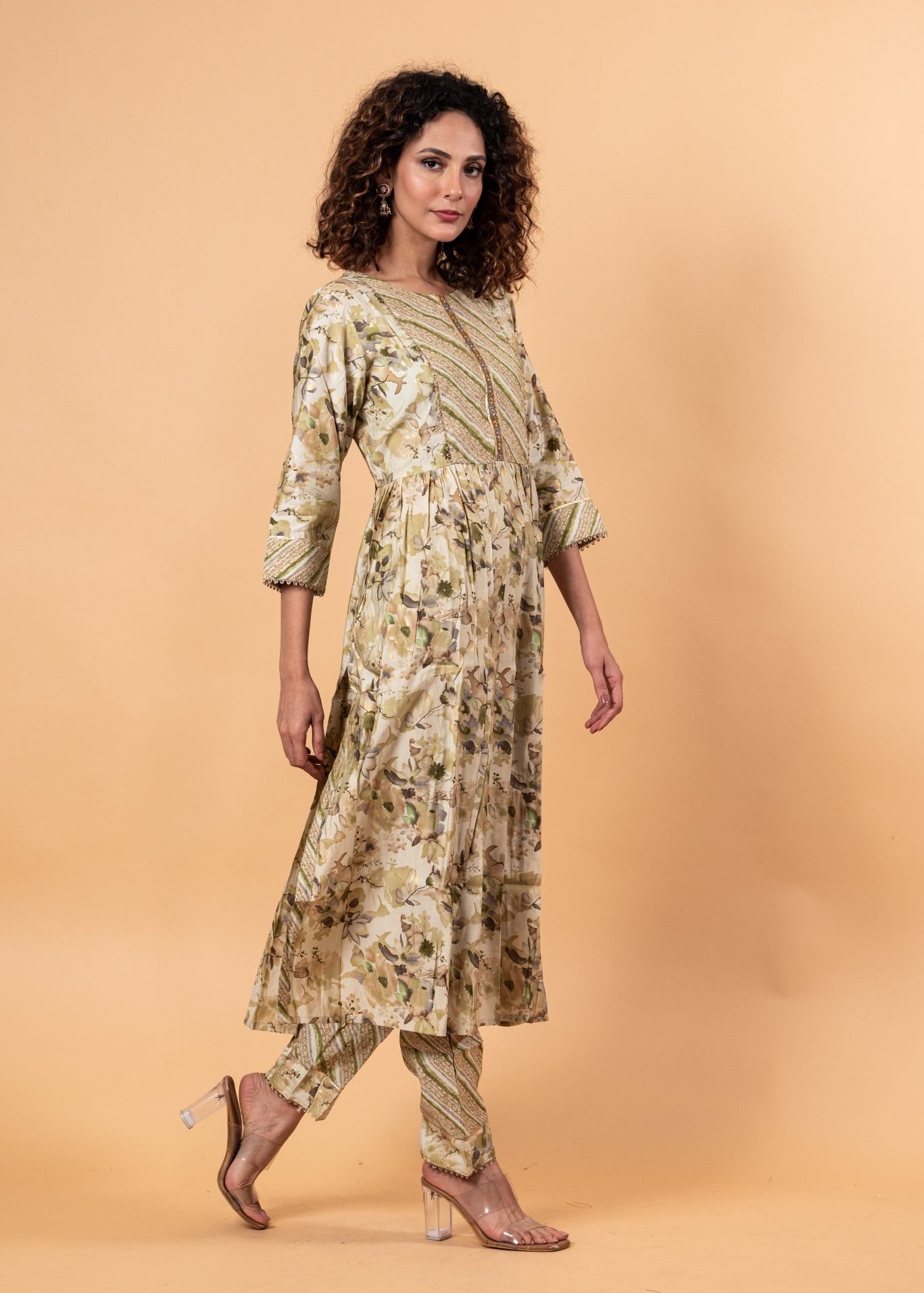 Floral Printed Anarkali Kurta Set with Embroidery work - Anvi Couture