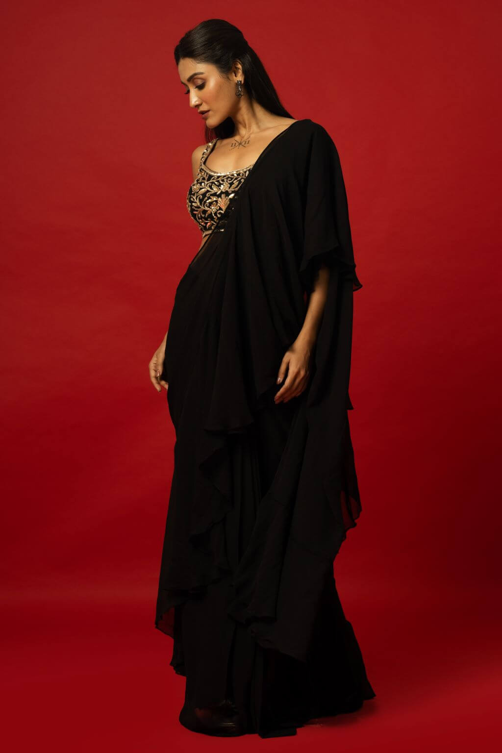 Black Ruffle Saree