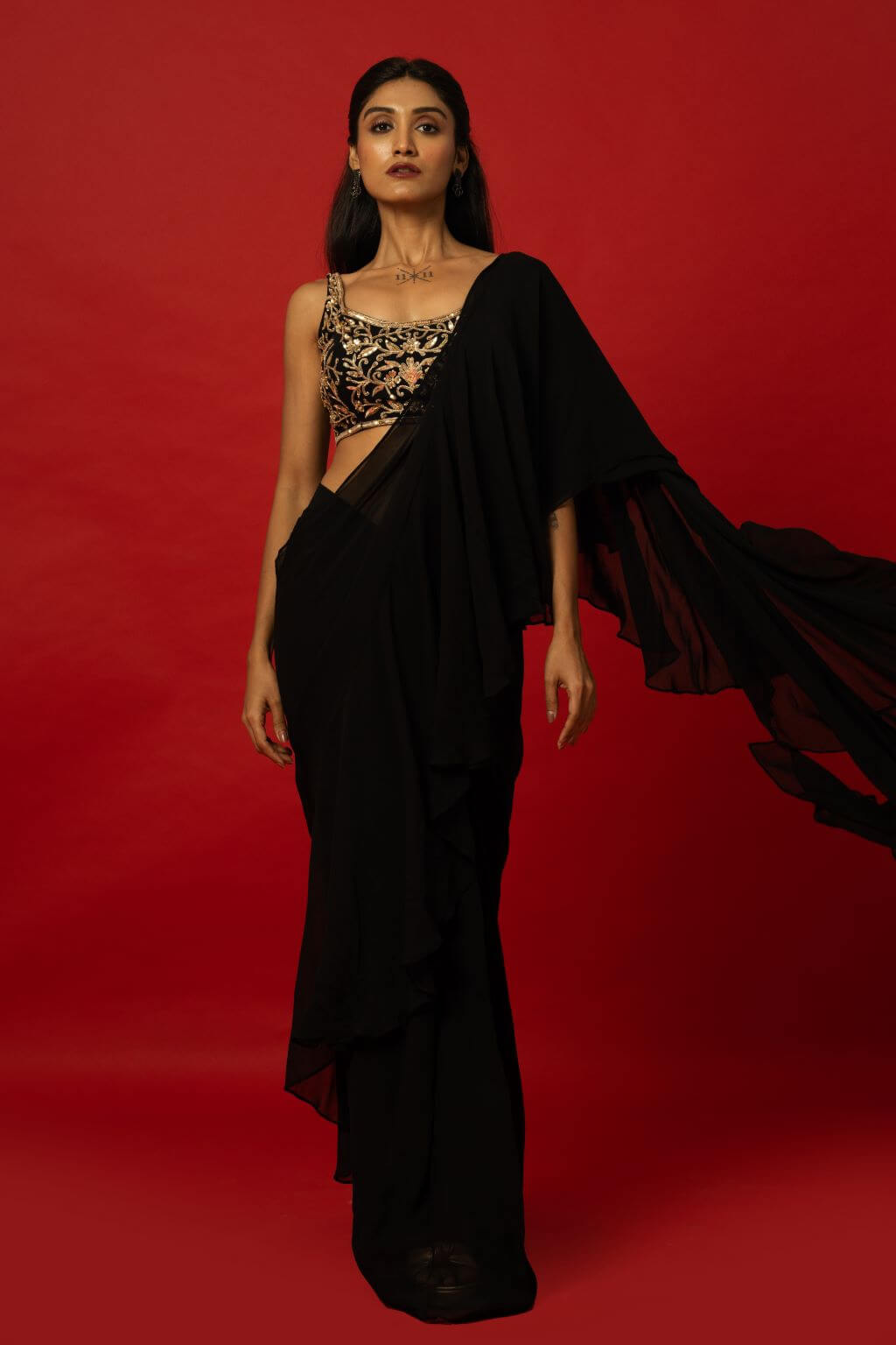 Black Ruffle Saree