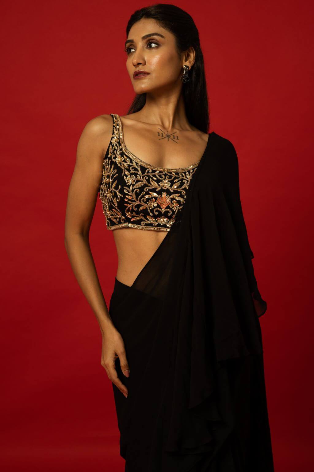 Black Ruffle Saree