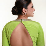 Mint Green Blouse with V Neckline and Embroidered Back Cutout and Half Sleeves - Anvi Couture