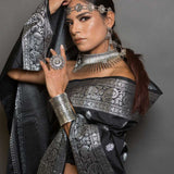 Black & Silver Katan Banarasi Silk