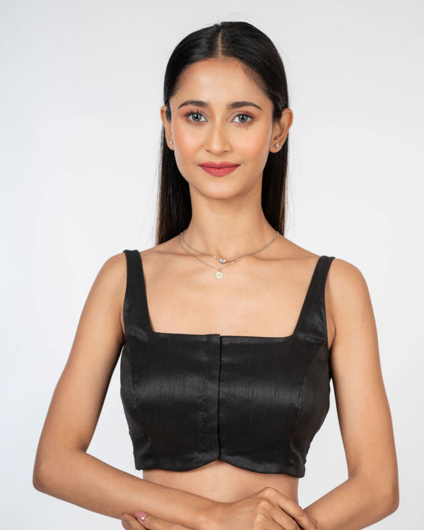 Black Broad Square Neck Sleeveless blouse Front