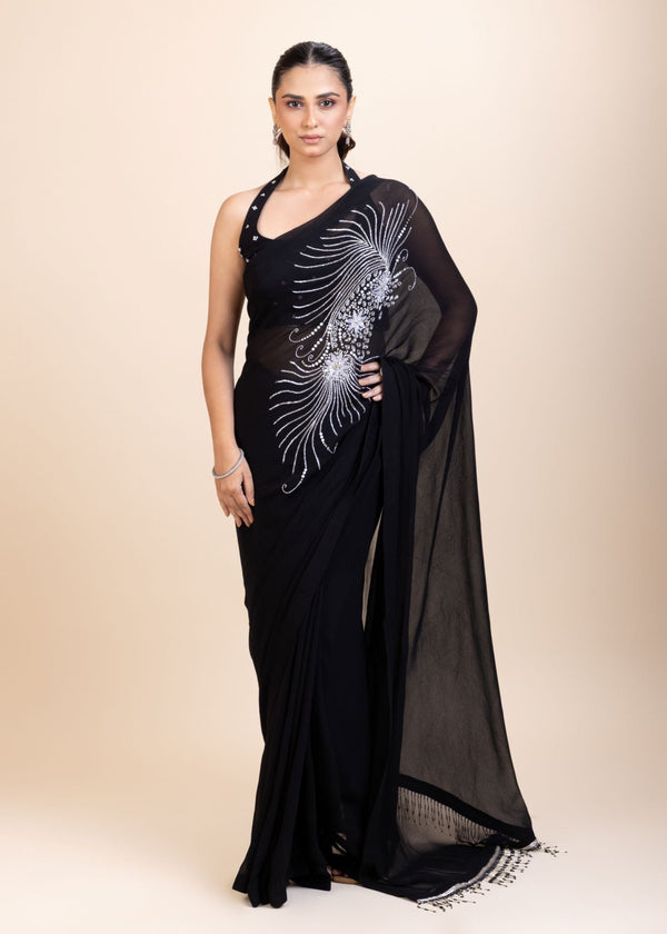 Black Embroidery Partywear Saree - Anvi Couture