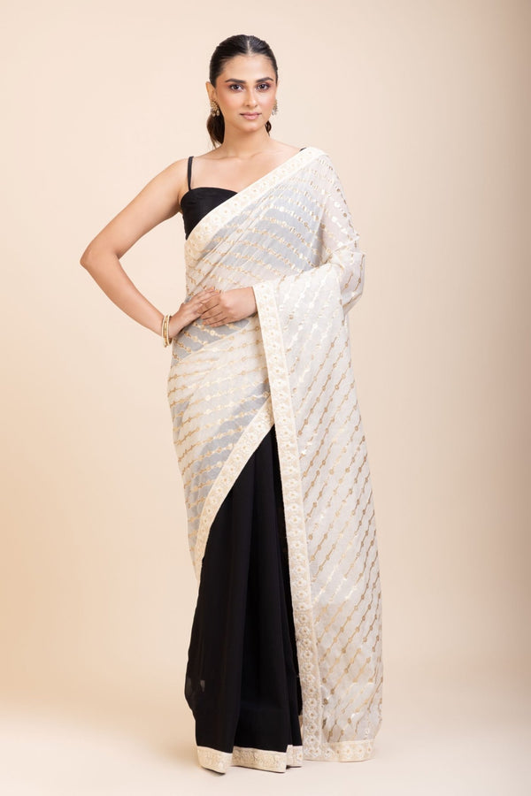 Black and White Designer Saree - Anvi Couture