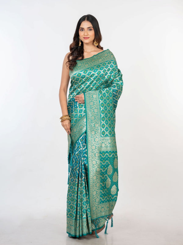 Blue Bandhani Gaji Silk Saree - Anvi Couture