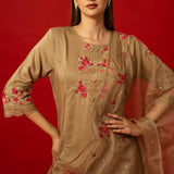 Elegant Brown Straight Kurta Set with Matching Palazzo Pants