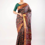 Maroon Patola Silk Saree with Contrasting Gold Zari Border - Anvi Couture