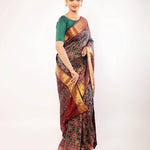 Maroon Patola Silk Saree with Contrasting Gold Zari Border - Anvi Couture