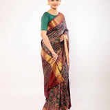 Maroon Patola Silk Saree with Contrasting Gold Zari Border - Anvi Couture