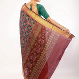 Maroon Patola Silk Saree with Contrasting Gold Zari Border - Anvi Couture