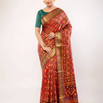 Red Patola Saree with Golden Zari Border - Anvi Couture