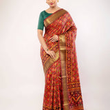 Red Patola Saree with Golden Zari Border - Anvi Couture