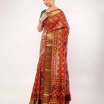 Red Patola Saree with Golden Zari Border - Anvi Couture
