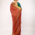 Red Patola Saree with Golden Zari Border - Anvi Couture