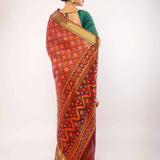 Red Patola Saree with Golden Zari Border - Anvi Couture