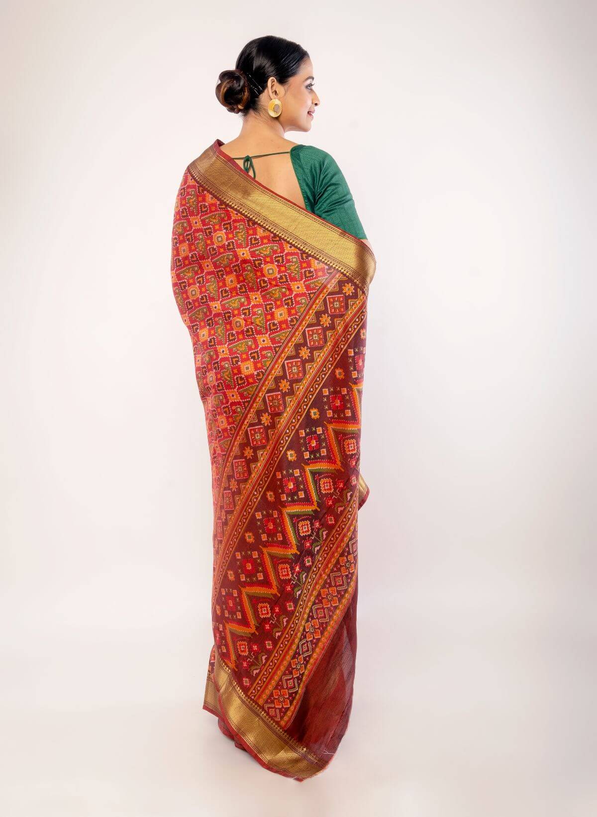 Red Patola Saree with Golden Zari Border - Anvi Couture