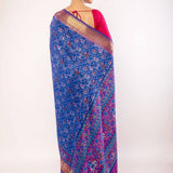 Blue Patola Silk Saree with Contrasting Zari Border - Anvi Couture