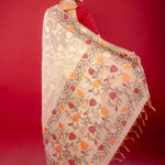 Off White Red Pure Jamdani Saree with All Over floral Motifs - Anvi Couture