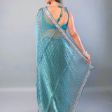 Blue Jimmy Choo Saree with Stone and Floral Embroidered work - Anvi Couture