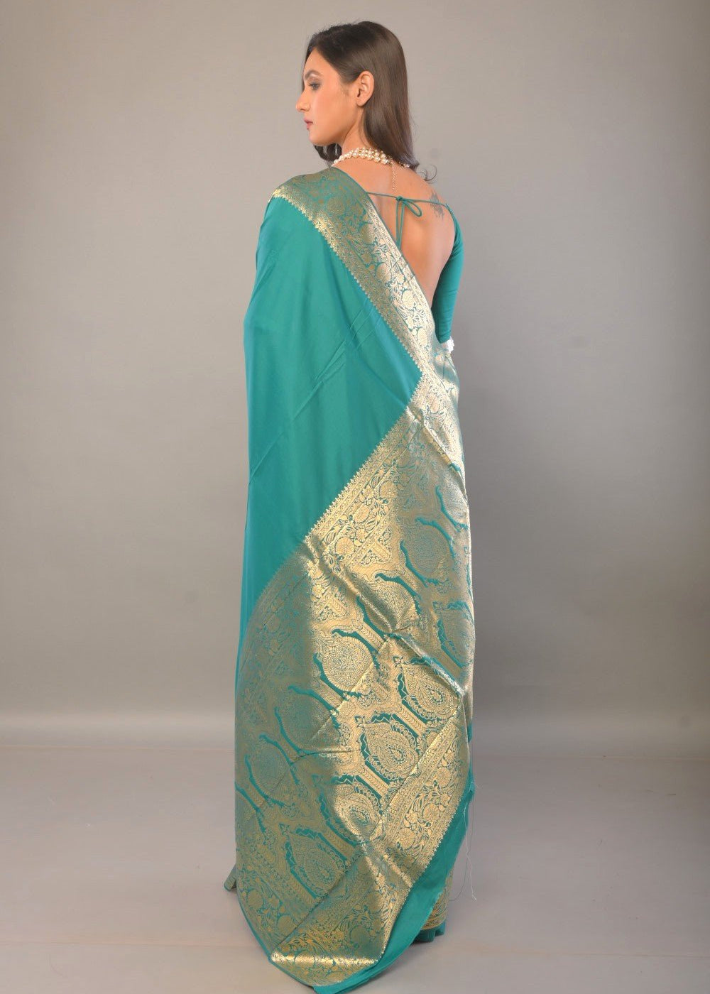 Blue Katan Silk Saree with Contrasting Gold Border and Pallu - Anvi Couture