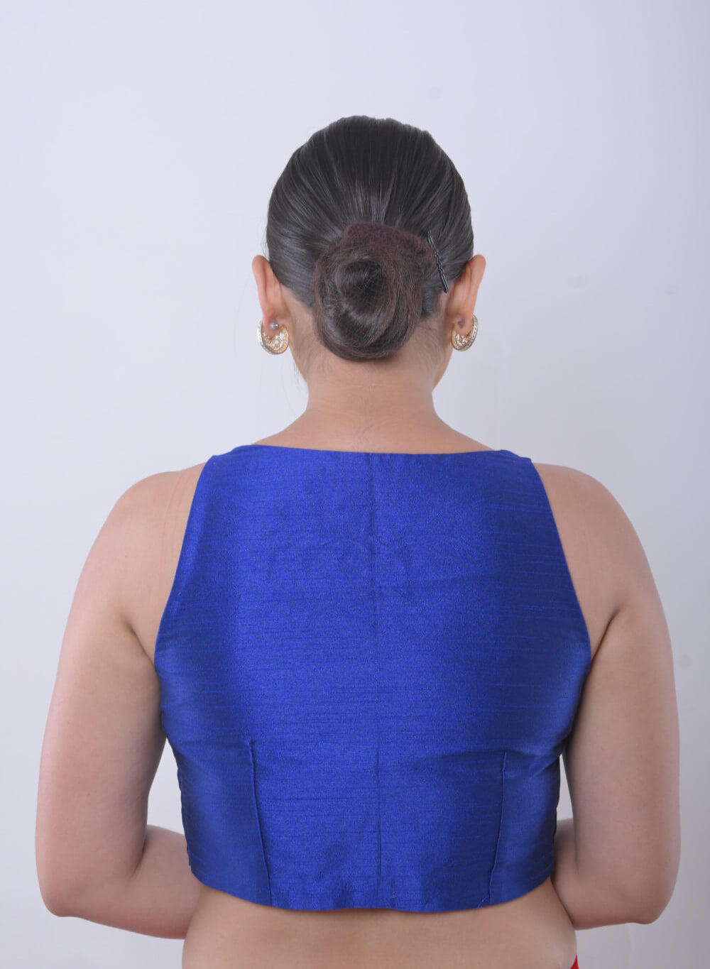 Blue Sweetheart Neck Sleeveless Blouse in Raw Silk - Anvi Couture - Image 4