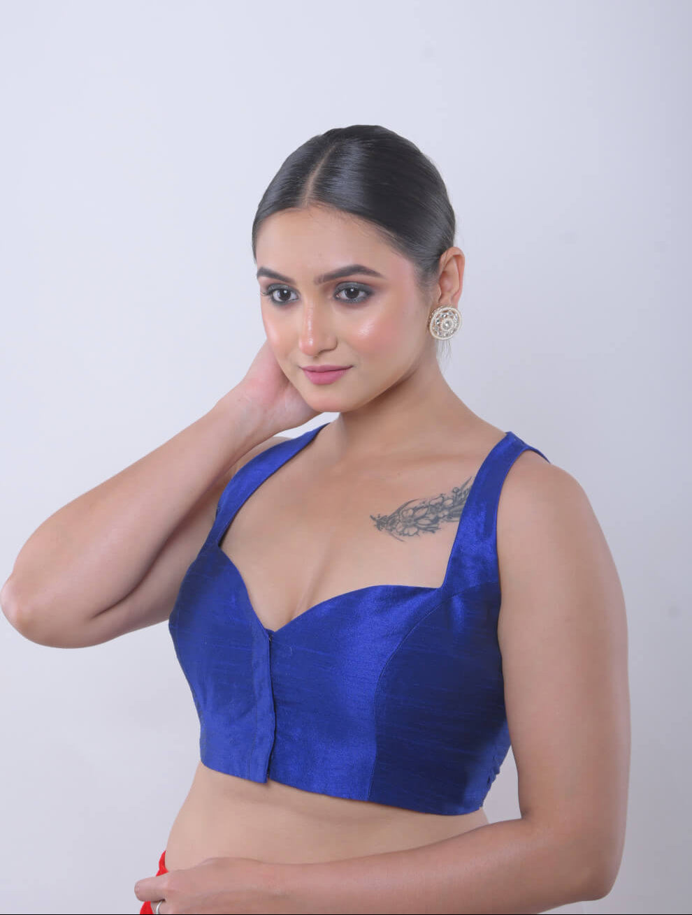 Blue Sweetheart Neck Sleeveless Blouse in Raw Silk - Anvi Couture - Image 3