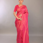 Pink South Indian Silk Saree with Gold Self Design - Anvi Couture