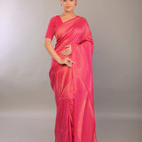 Pink South Indian Silk Saree with Gold Self Design - Anvi Couture