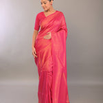 Pink South Indian Silk Saree with Gold Self Design - Anvi Couture