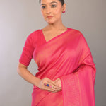 Pink South Indian Silk Saree with Gold Self Design - Anvi Couture