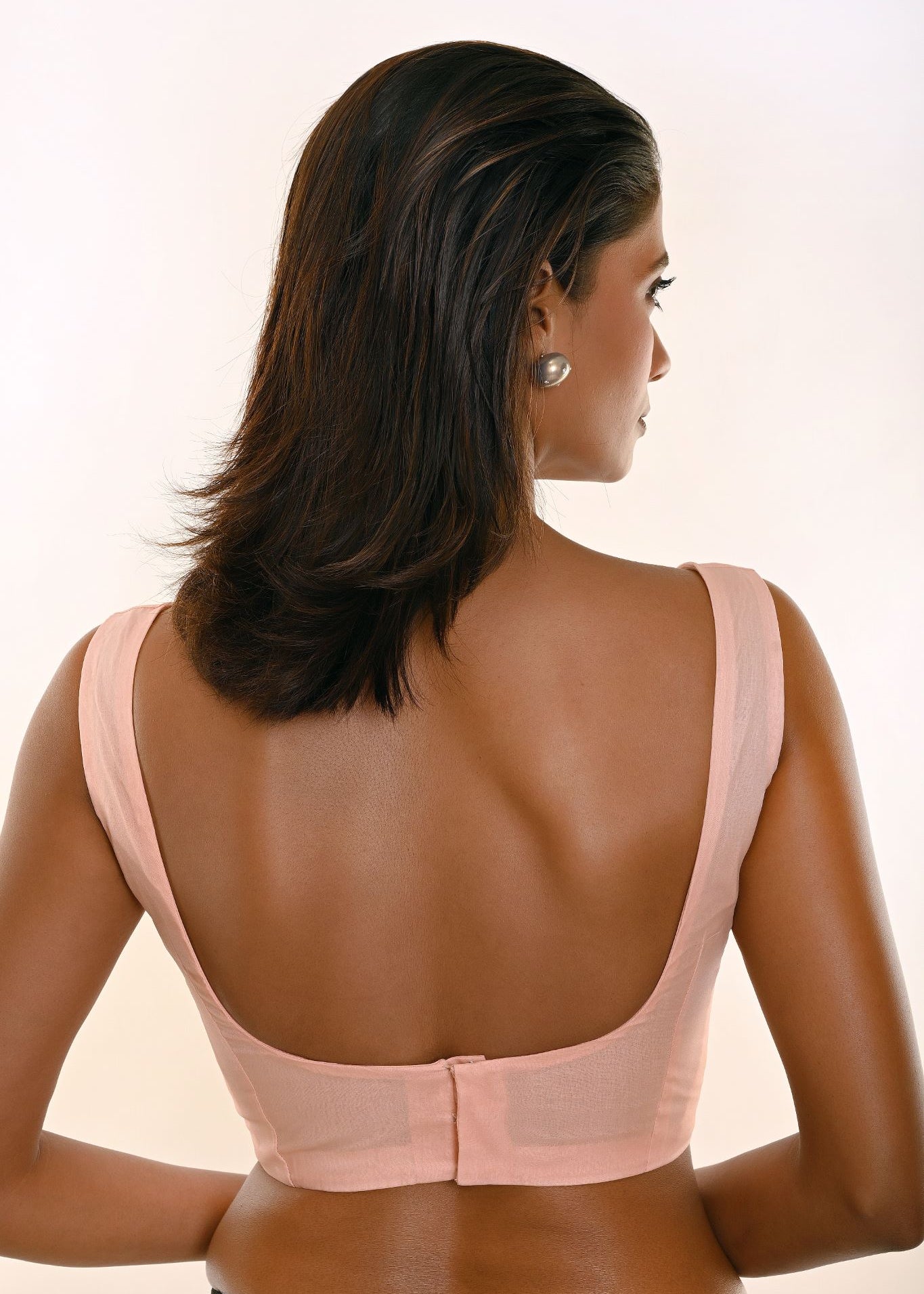 Light Peach Sleeveless Organza Blouse with Sweetheart Neckline- Anvi Couture