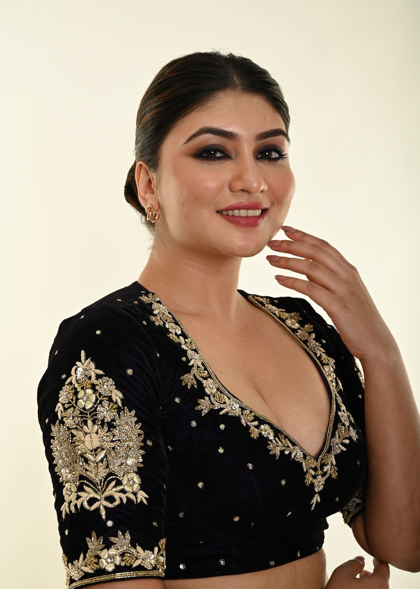 Dark Purple Hand Embroidered Zardosi Work Backless Bridal Blouse - Anvi Couture