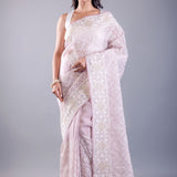 Lavender Georgette Saree with all over White Thread Embroidered Work image 1