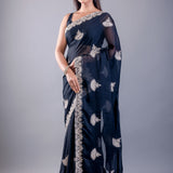 Black Jimmy Choo Saree with White Embroidered Emblishment - Image 2