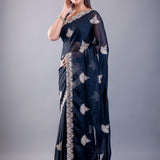 Black Jimmy Choo Saree with White Embroidered Emblishment - Image 3