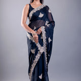 Black Jimmy Choo Saree with White Embroidered Emblishment - Image 4