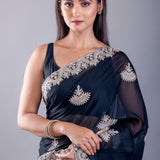 Black Jimmy Choo Saree with White Embroidered Emblishment - Image 5